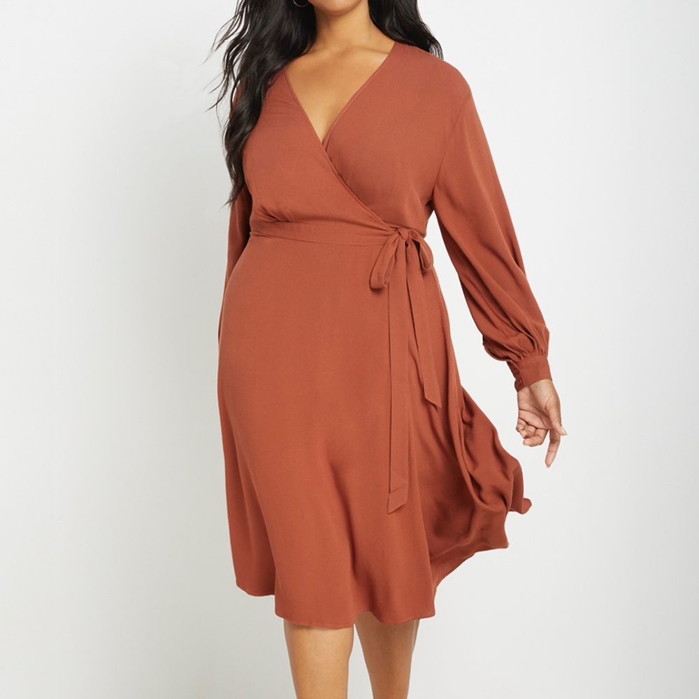 ELOQUII: Long Sleeve Wrap Dress with Tie
